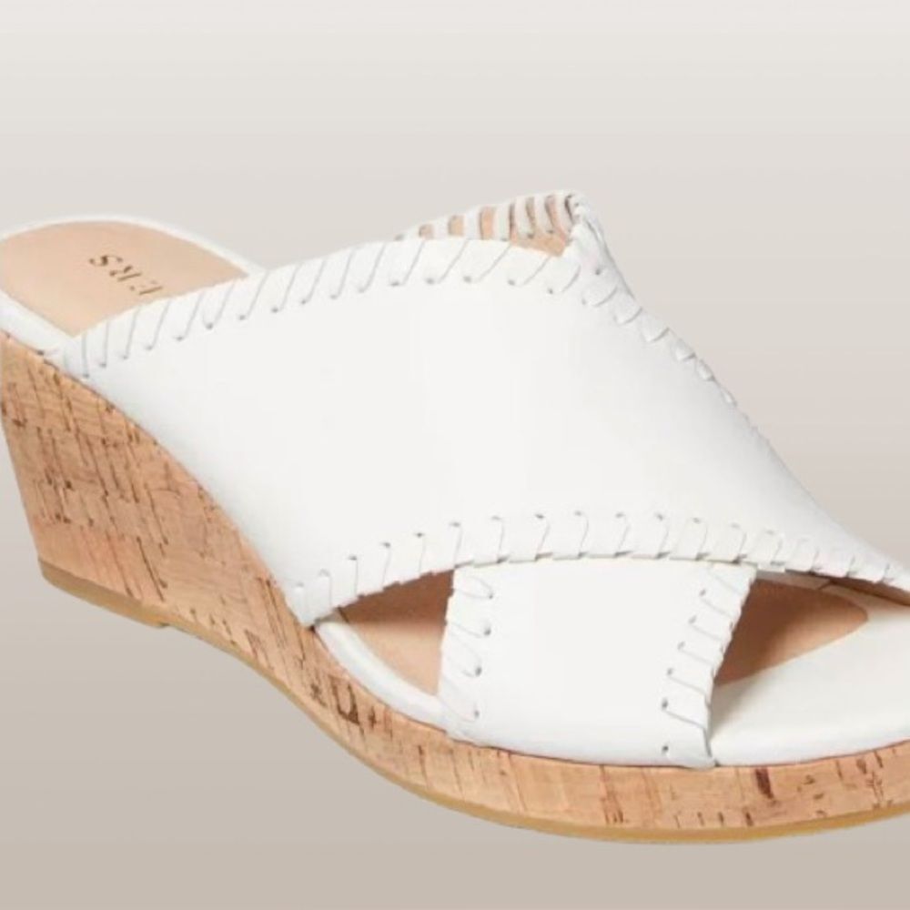 Jack Rogers White Leather Cork Wedge Sandals NWOT